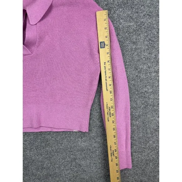 Lululemon Collared Merino Wool Sweater Womens Small Pink Ribbed Knit Cropped - Picture 3 of 7